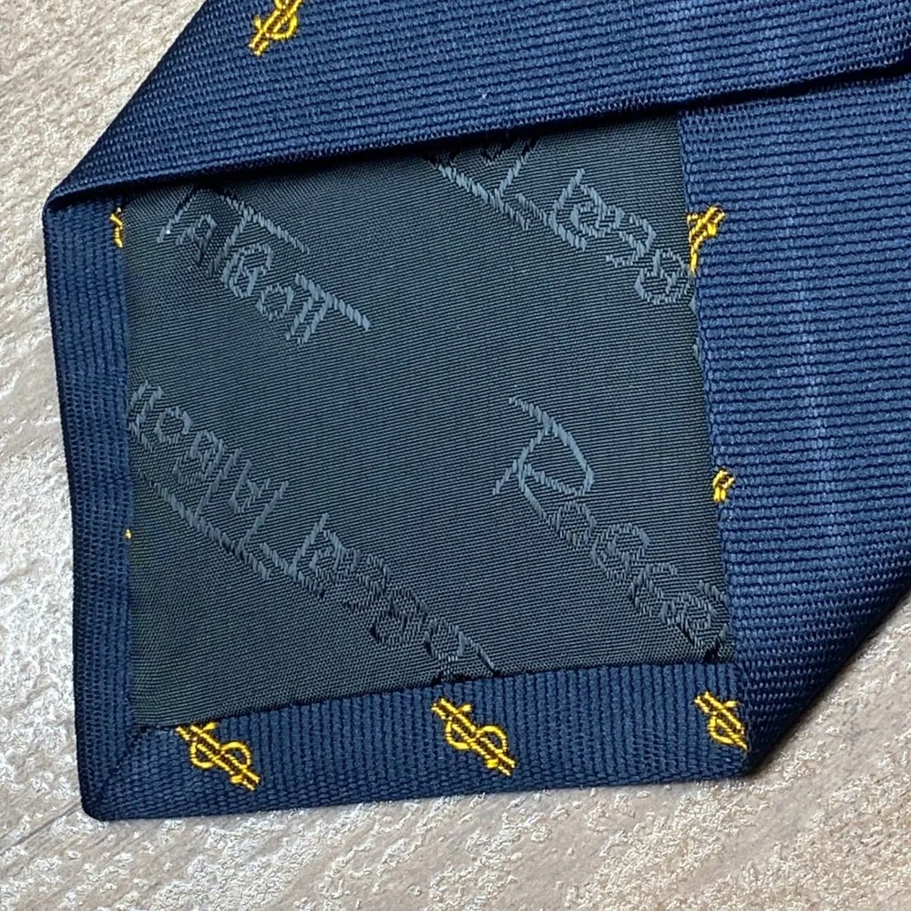 Vintage Robert Talbott Silk Dollar Sign Tie Mens Navy Gold USA Money